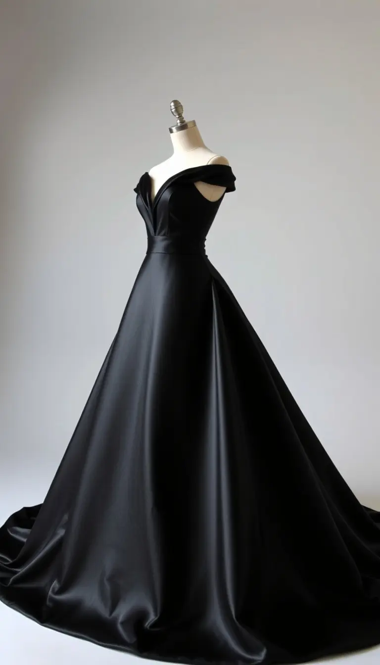 Satin Ball Gown in black with train