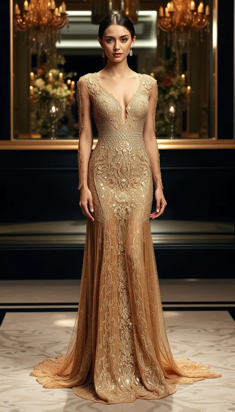 Beaded evening dress in gold