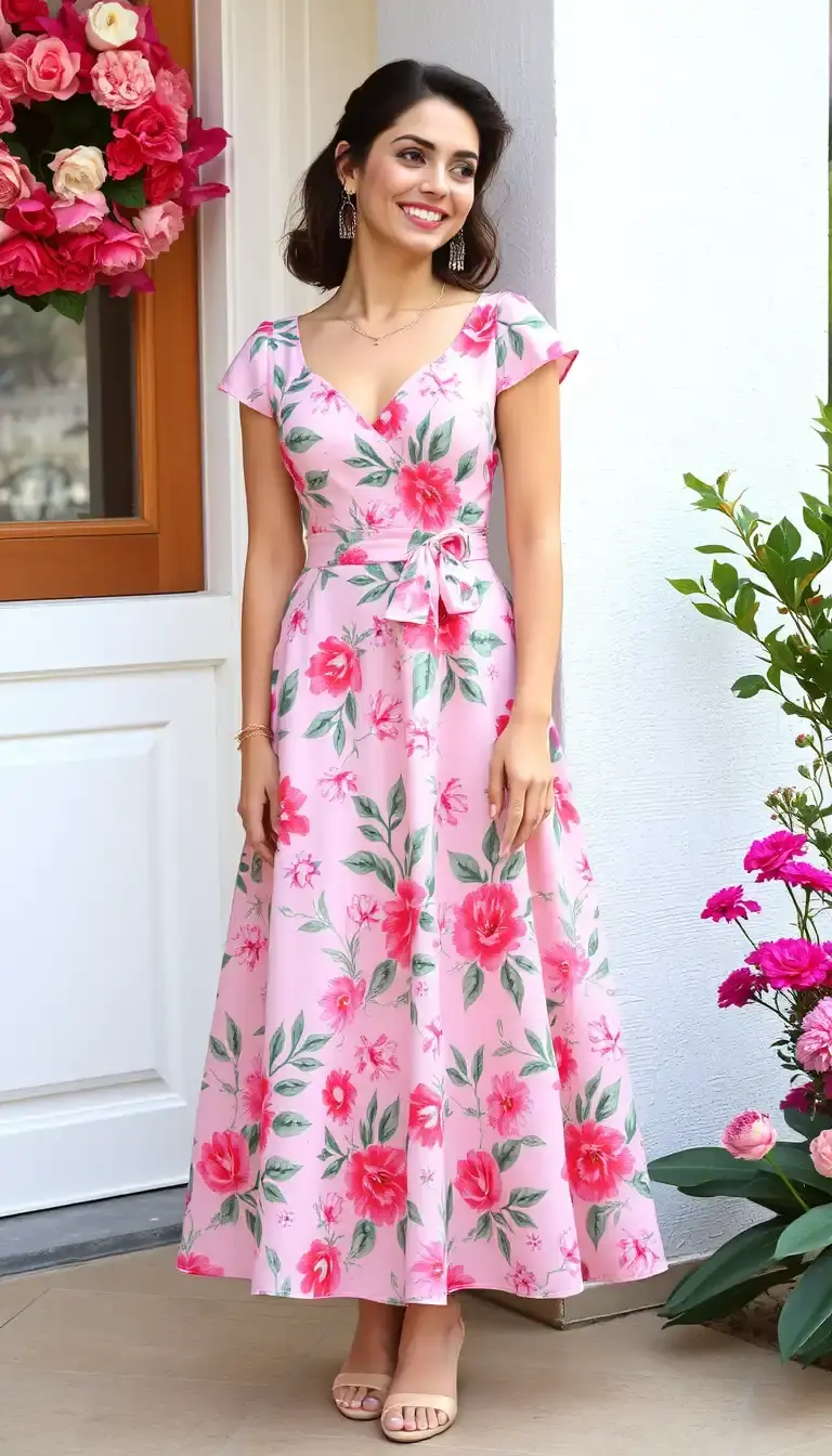 Floral Party Dress Women in Pink