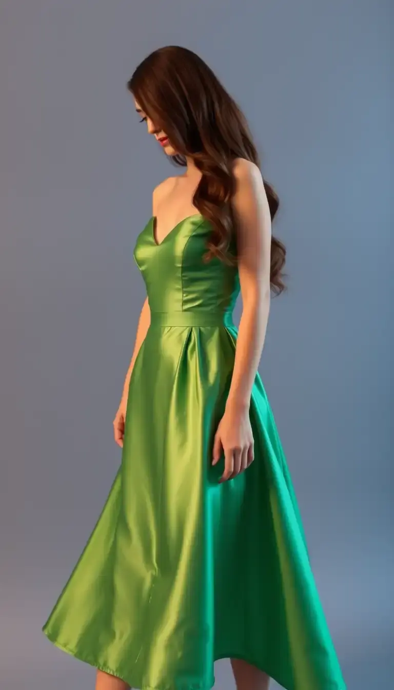 Petite Satin Dress in green