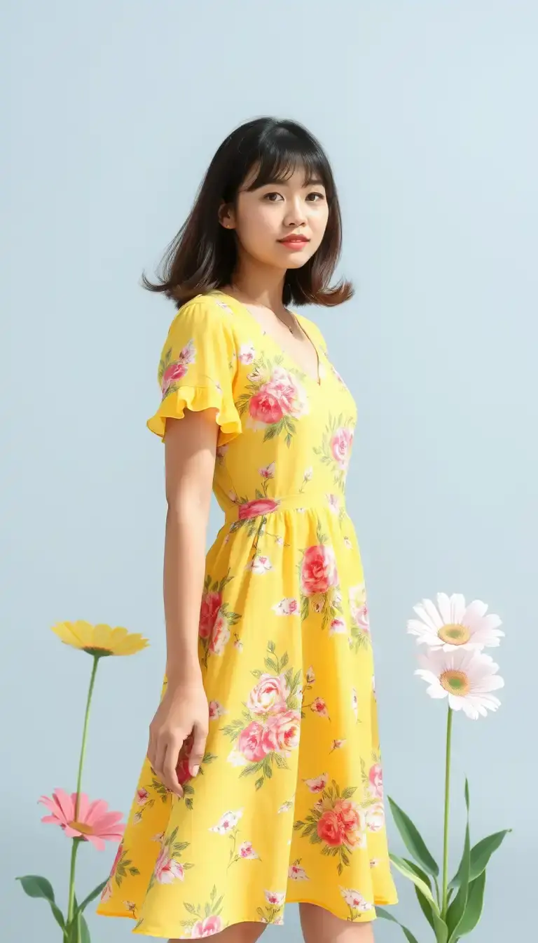 Petite Floral Dress in yellow