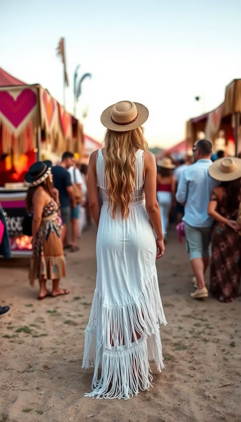 Boho white maxi dress with fringes