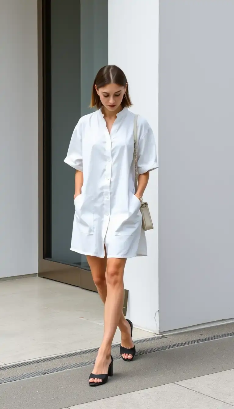 Minimalist white shift dress