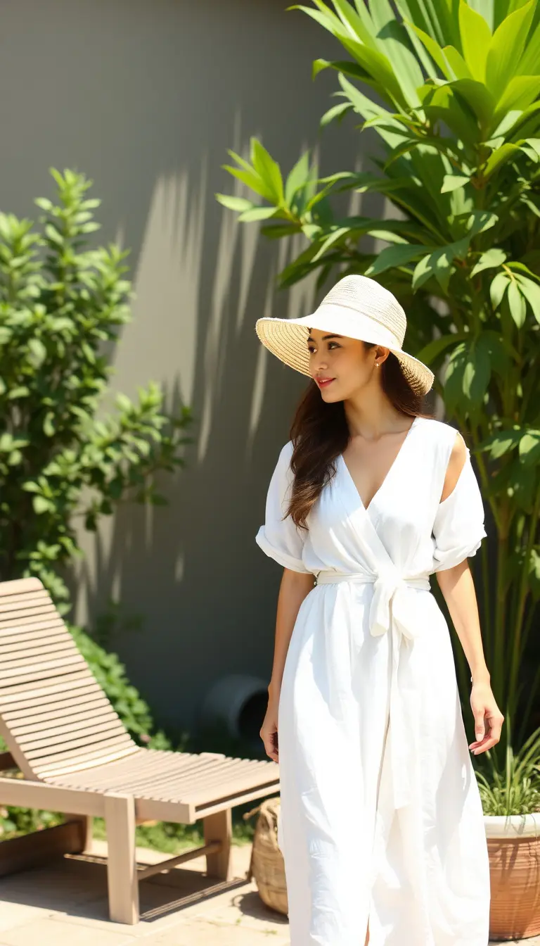 Linen white wrap dress for summer
