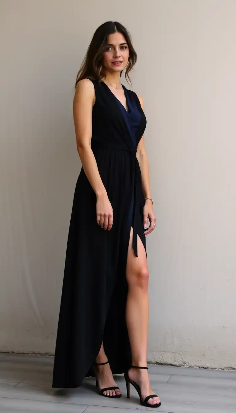 Black and Blue Wrap Dress