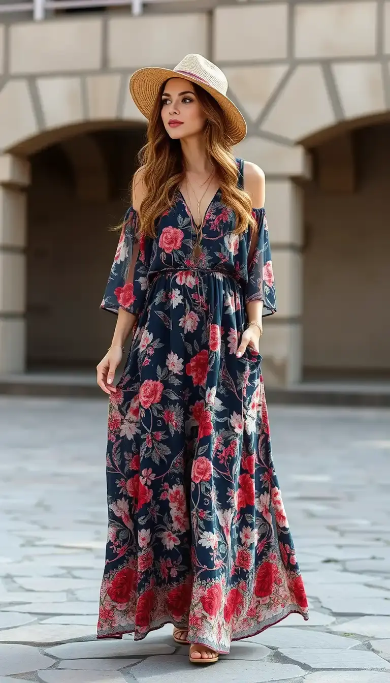 Boho Maxi Dress with floral print