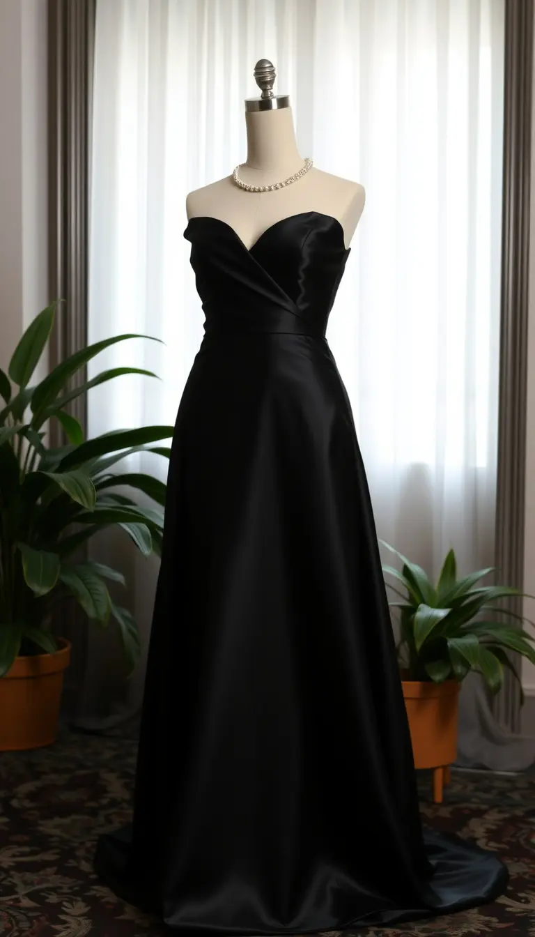 Black formal satin dress