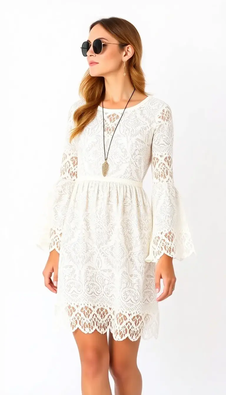 Lace boho dress with bell sleeves
