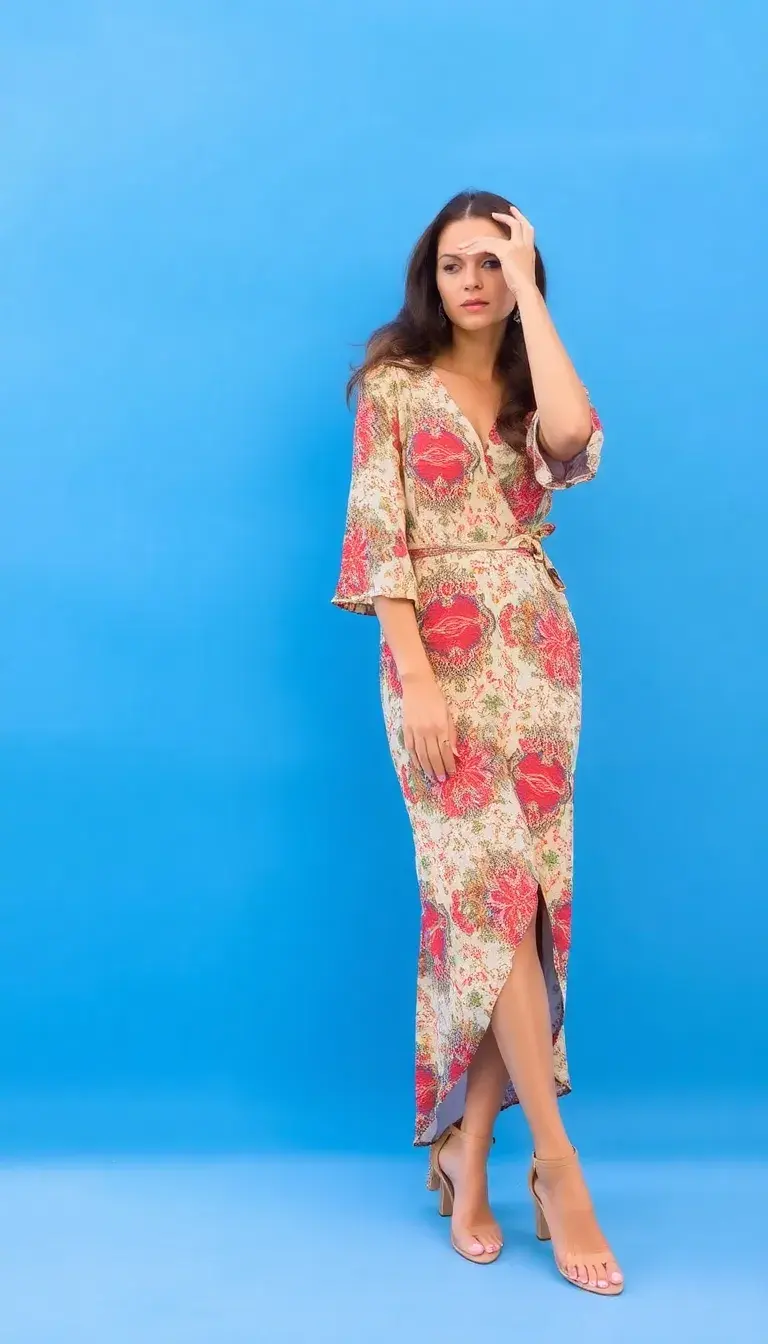 Wrap boho dress in print