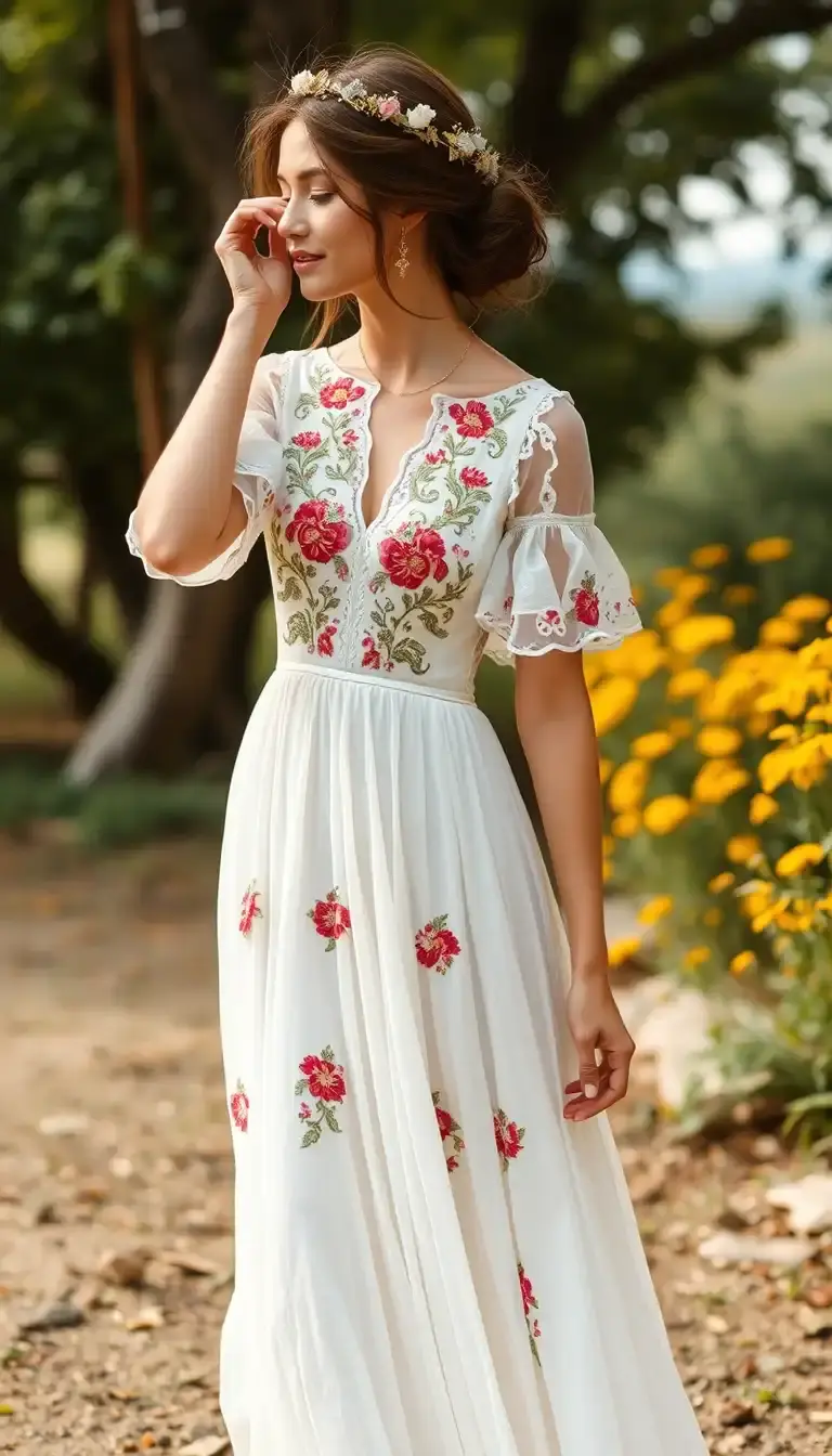 Embroidered Boho Wedding Dress