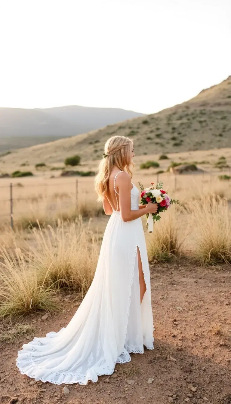 Slit Boho Wedding Dress