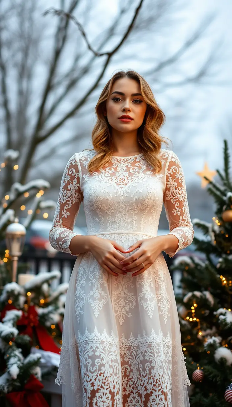 White Christmas Lace Dress