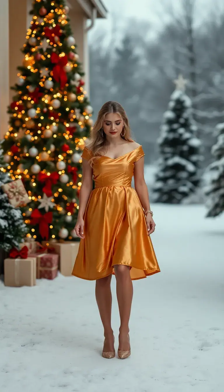 Gold Christmas Satin Dress