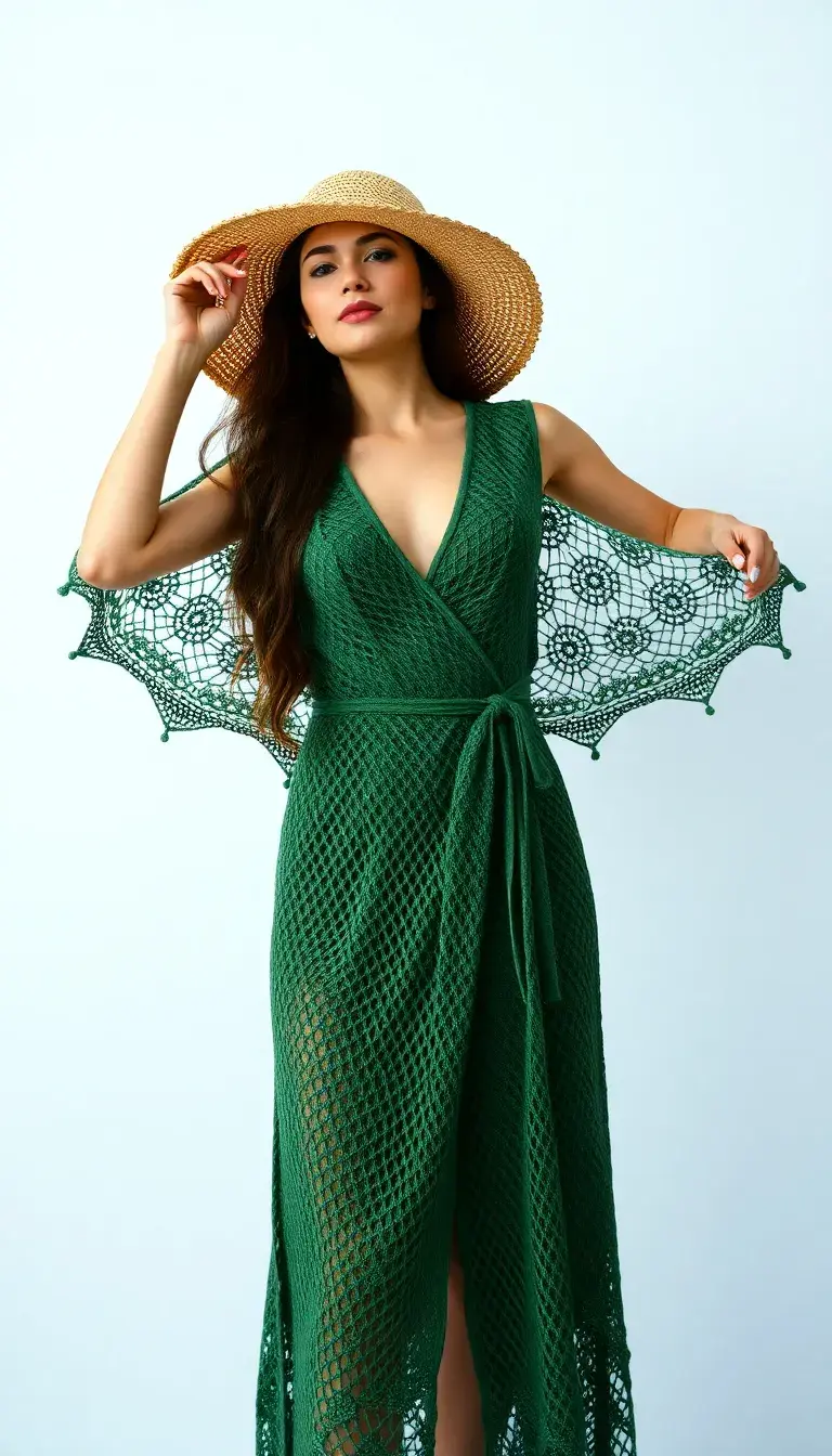 Green Crochet Wrap Dress