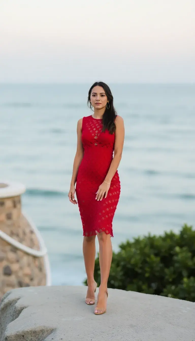 Red Crochet Bodycon Dress