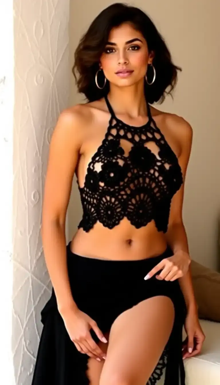 Black Crochet Halter Dress