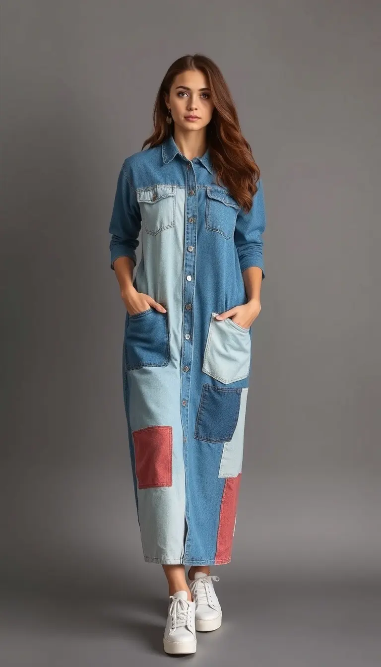 Patchwork Denim Dress Women