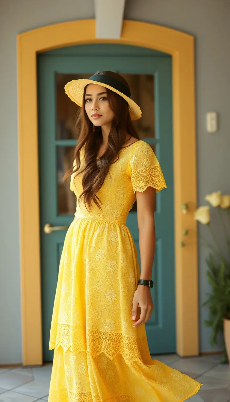 Lace easter midi dress in yellow