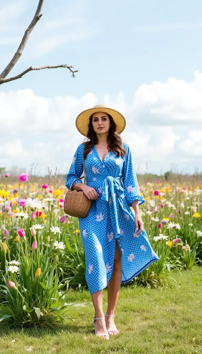Wrap easter dress in blue