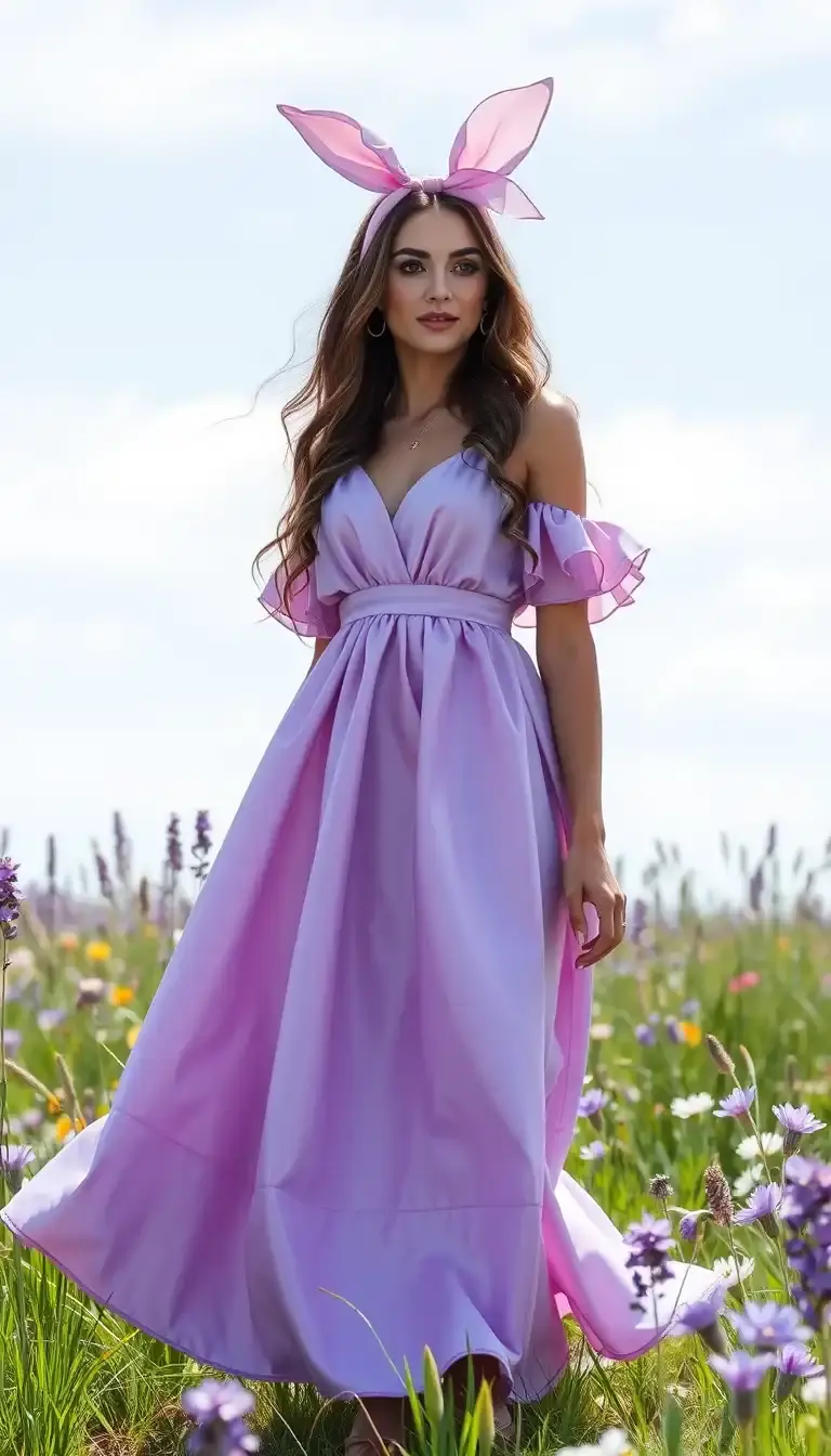 Satin easter dress in lavender