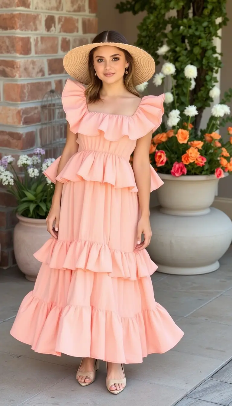 Ruffled easter dress in peach