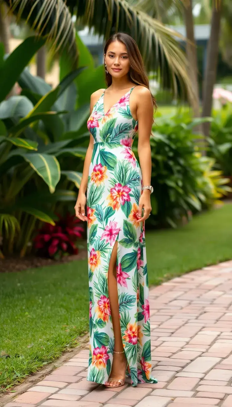 Tropical Floral Maxi Dress with Slit