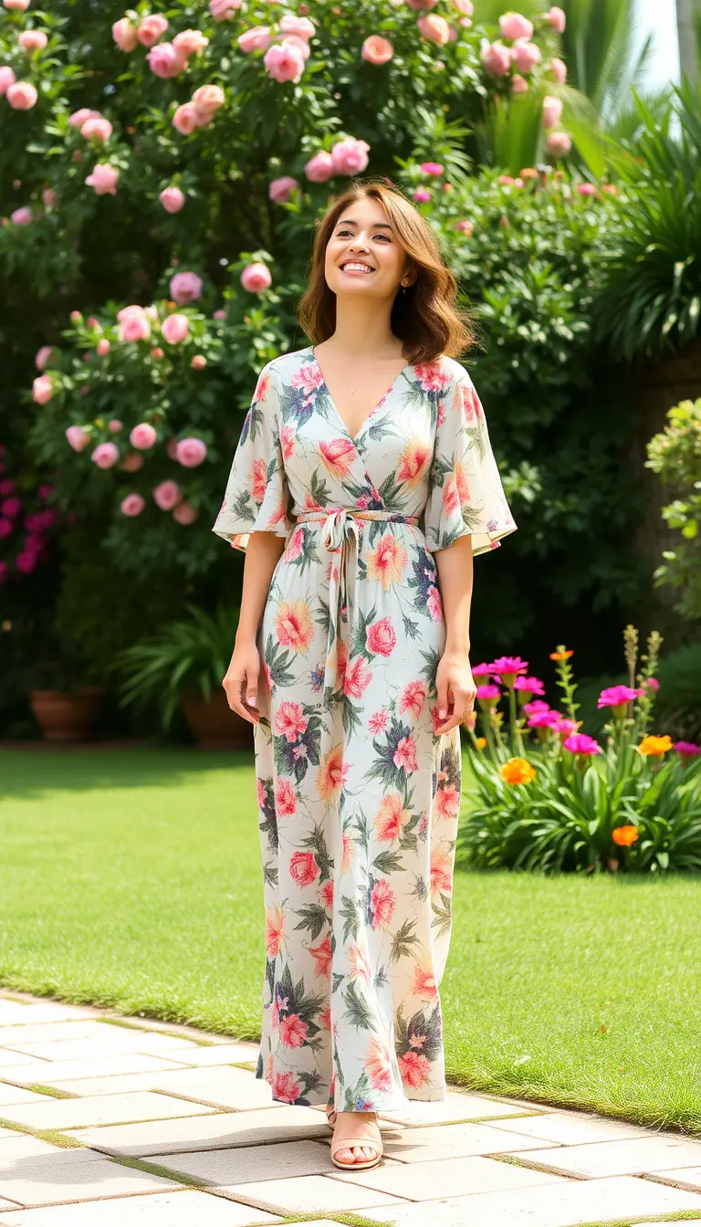 Pastel Floral Maxi Dress with Sleeves