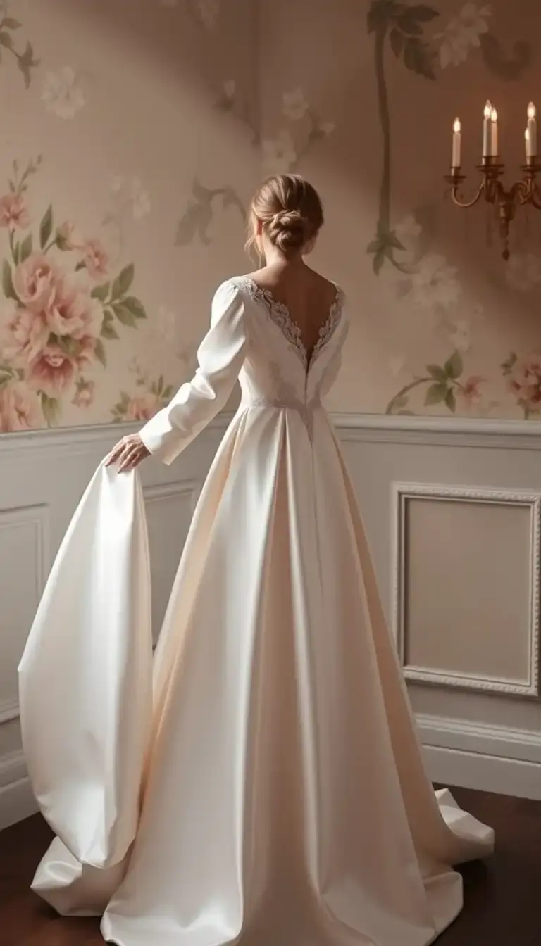Satin Long Sleeve Wedding Dress