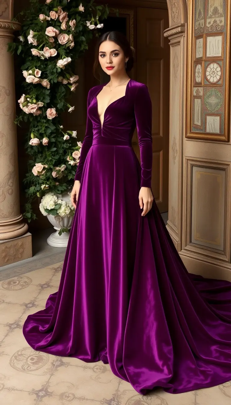 Velvet Long Sleeve Wedding Dress