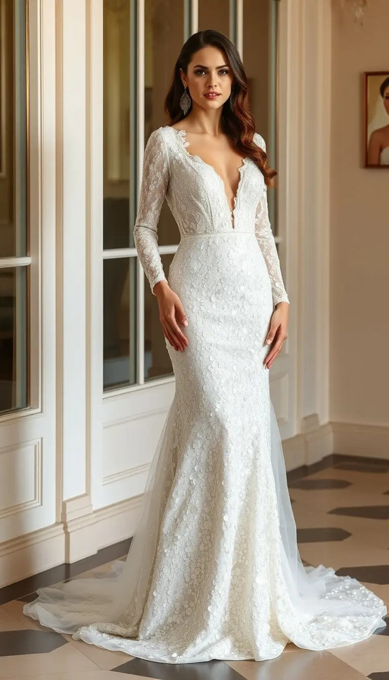 Sequin Long Sleeve Wedding Dress