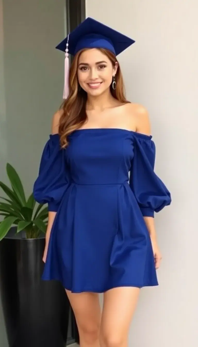 Mini graduation dress with puff sleeves