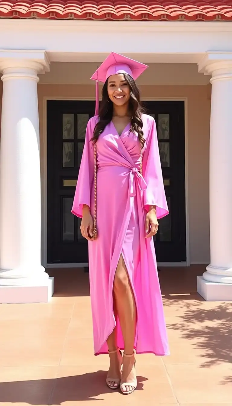 Wrap graduation dress in pink