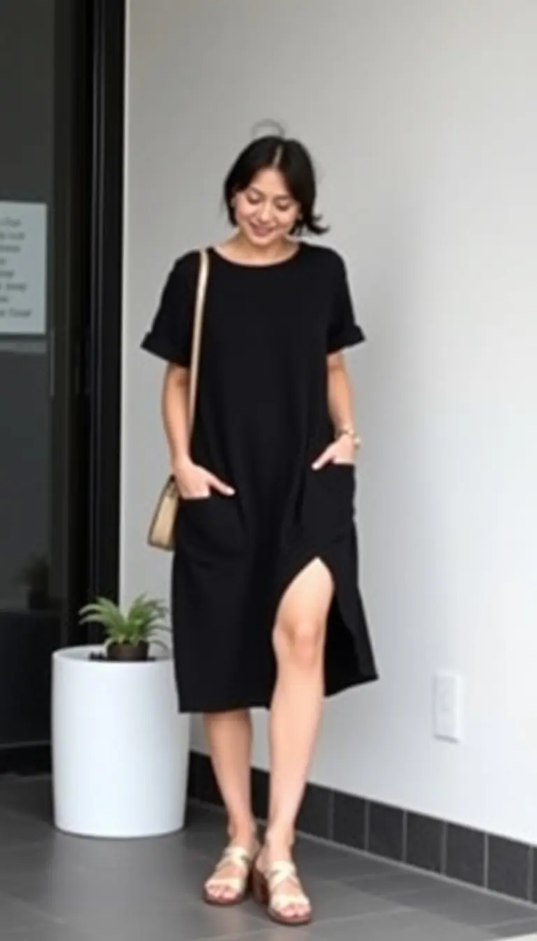Black shift dress with pockets