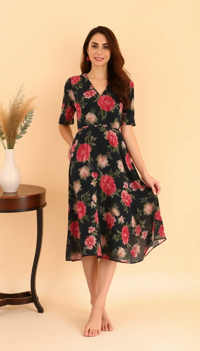 Floral shift midi dress
