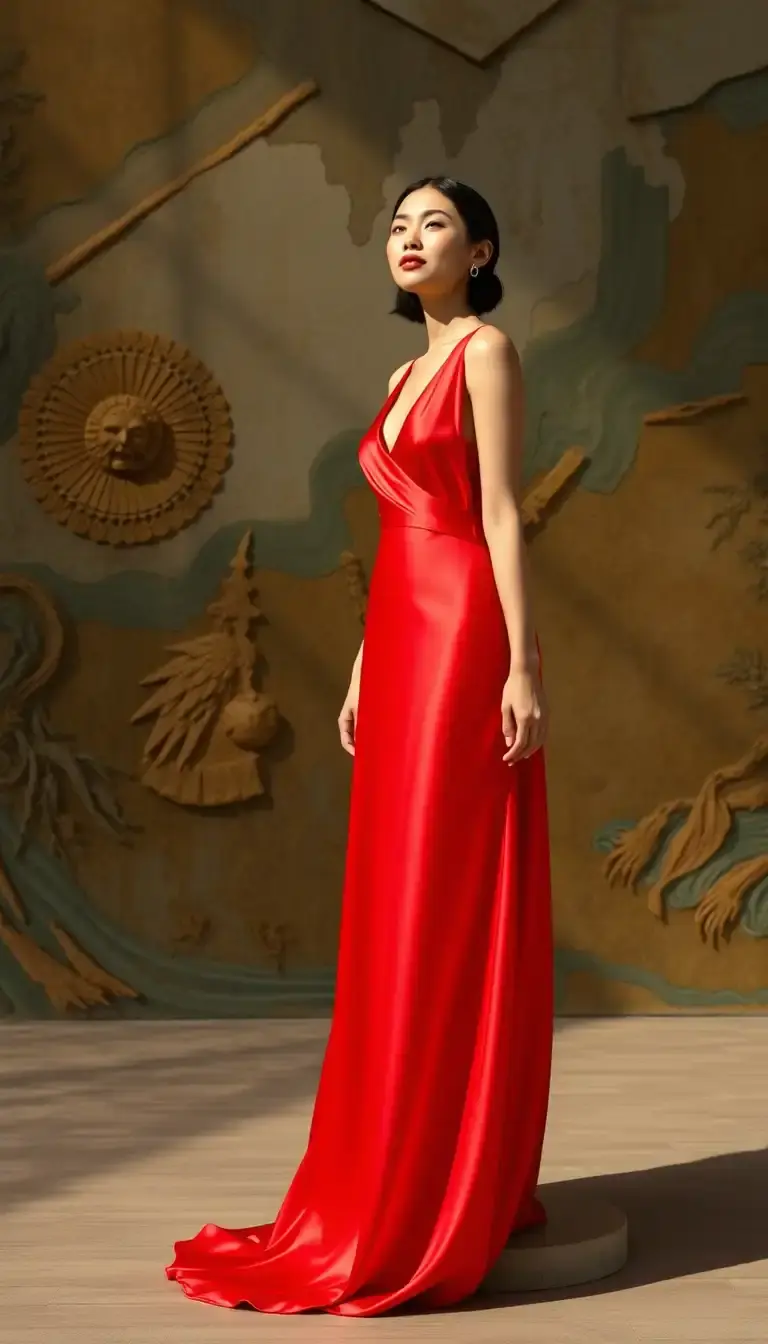 Silk maxi dress in red