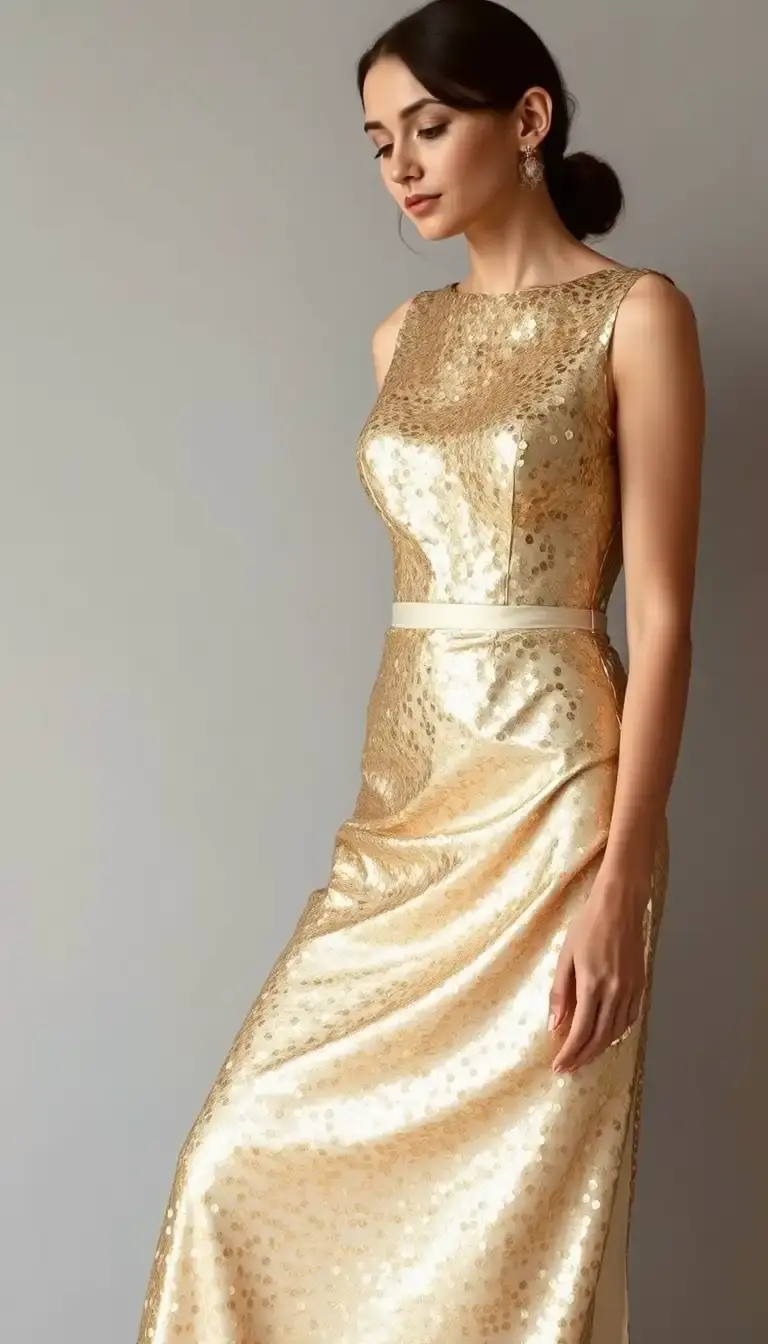 Silk sequin dress in gold
