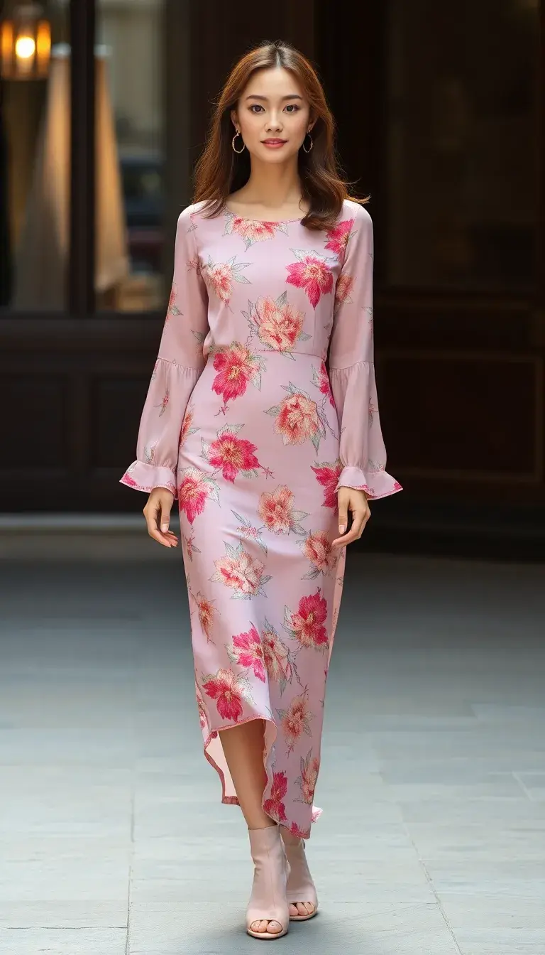 Silk floral dress in pink