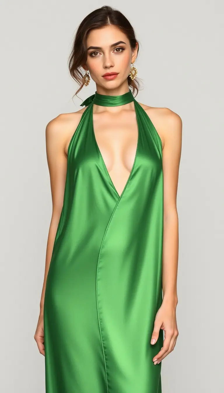 Silk halter dress in green