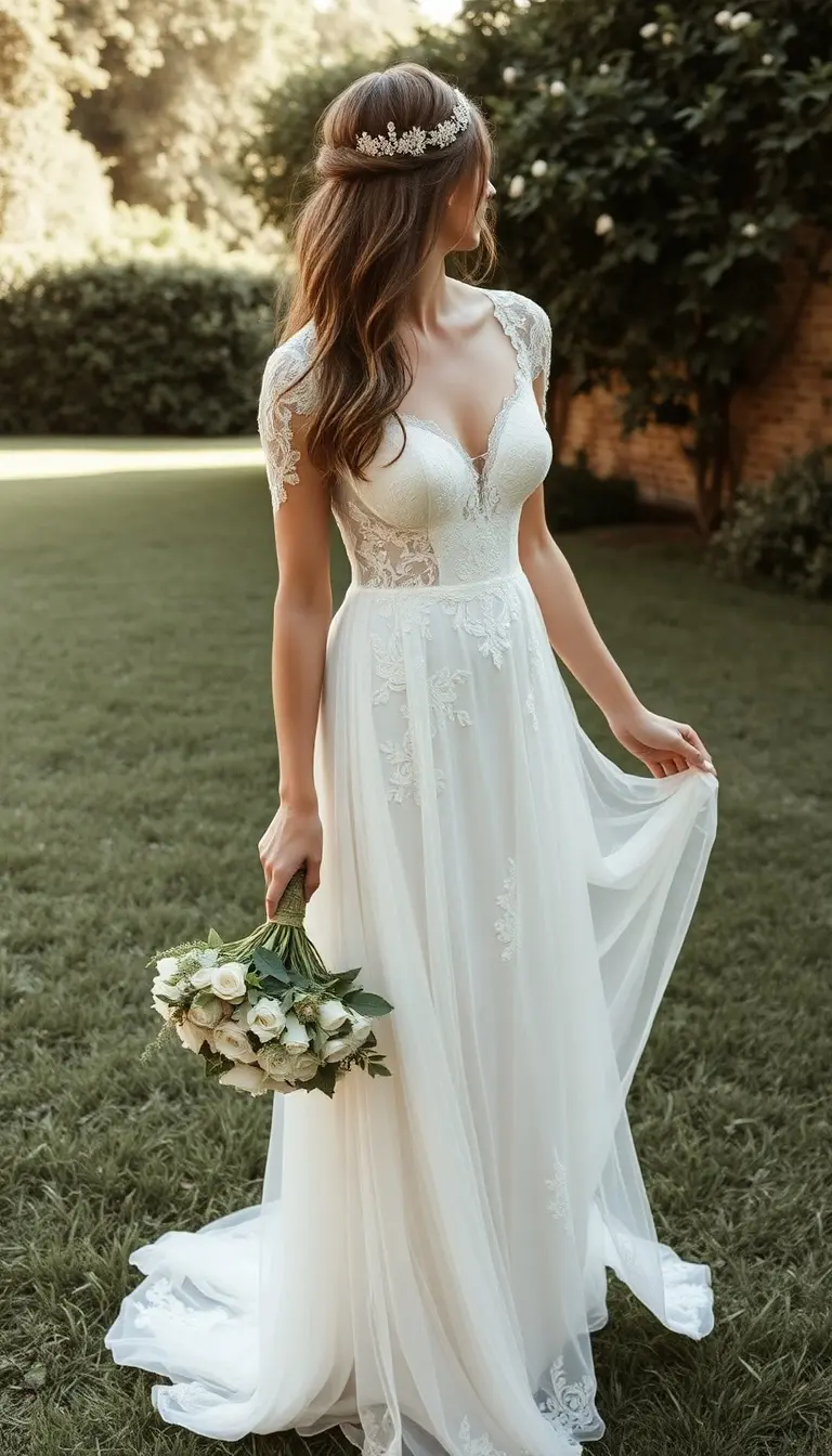 Simple lace wedding dress