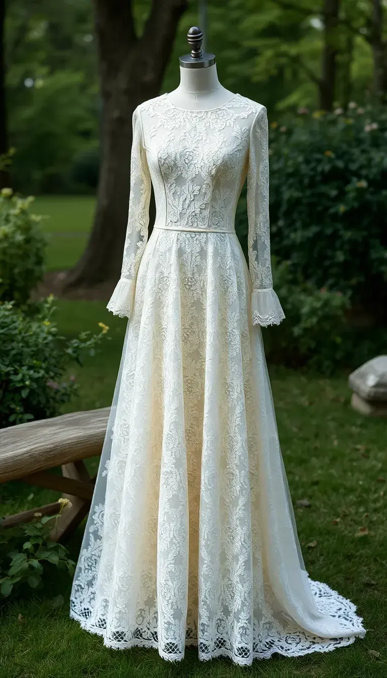 Lace Vintage Wedding Dress with Sleeves