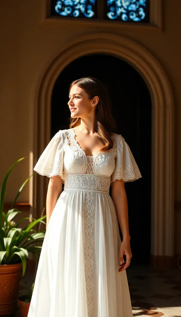 White Convocation Midi Dress with Lace