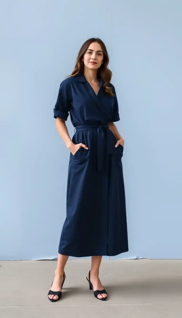 Navy Work Wrap Dress