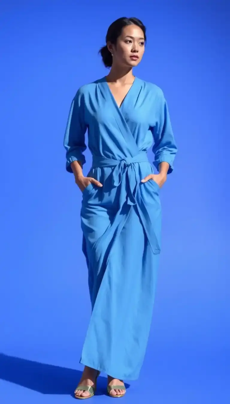 Blue wrap dress with belt