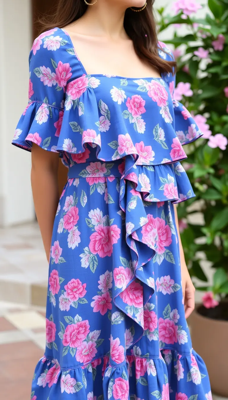 Blue floral dress with ruffles