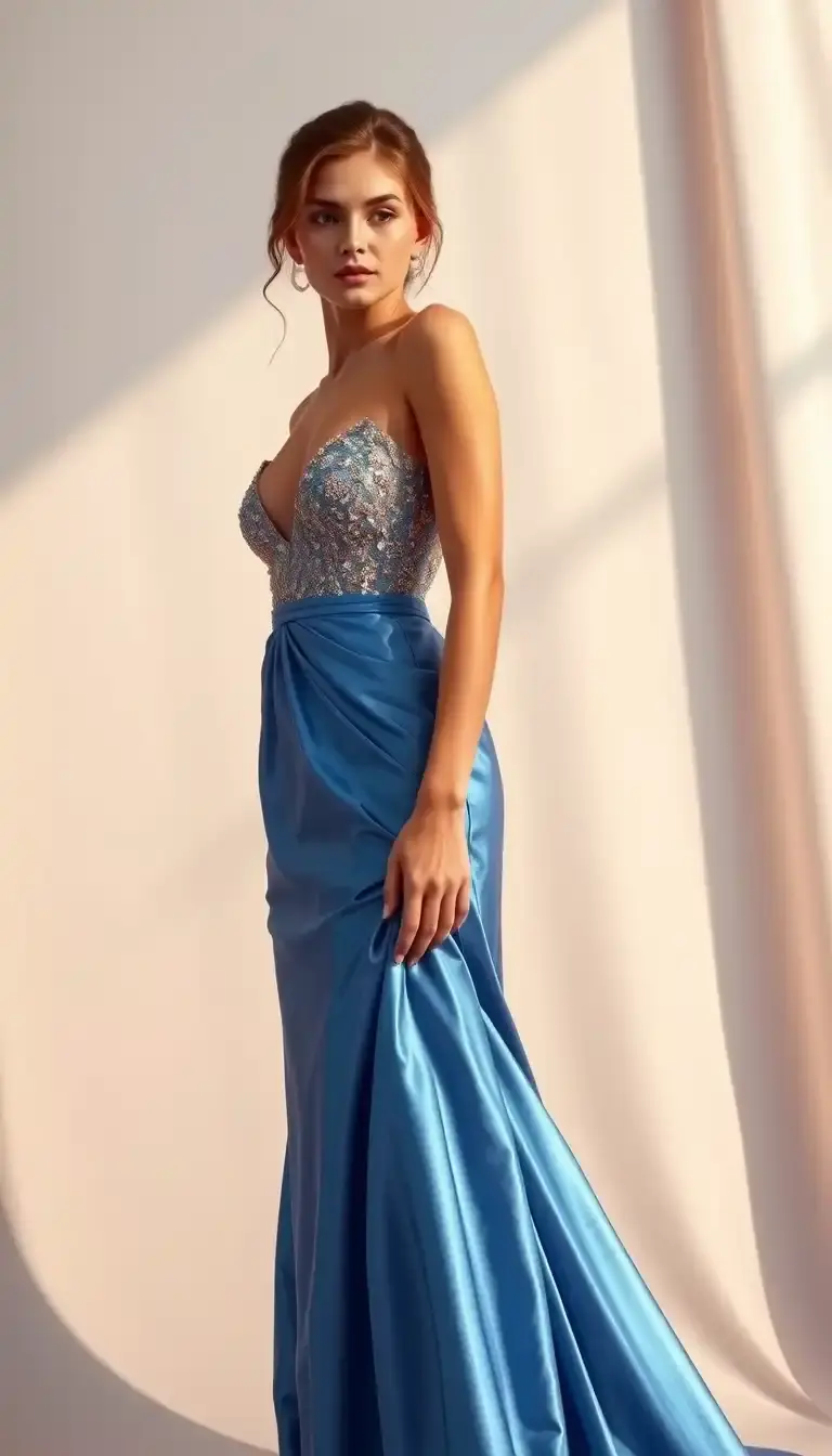 Blue Evening Dress Satin