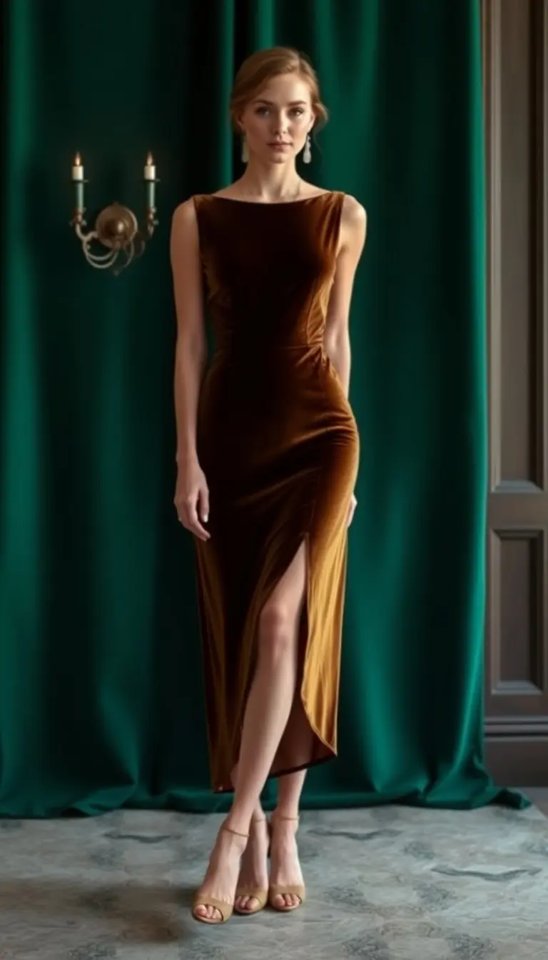 Green Evening Dress Velvet
