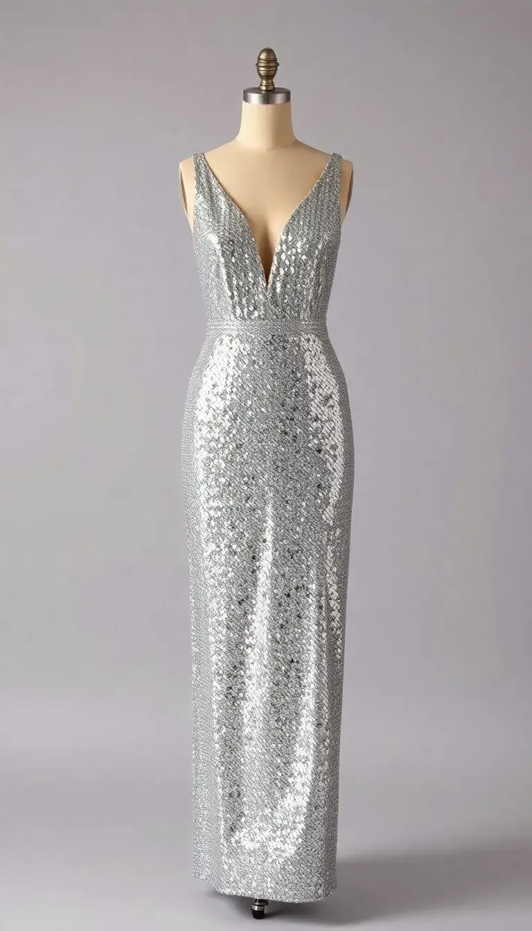 Silver Evening Dress Sequin
