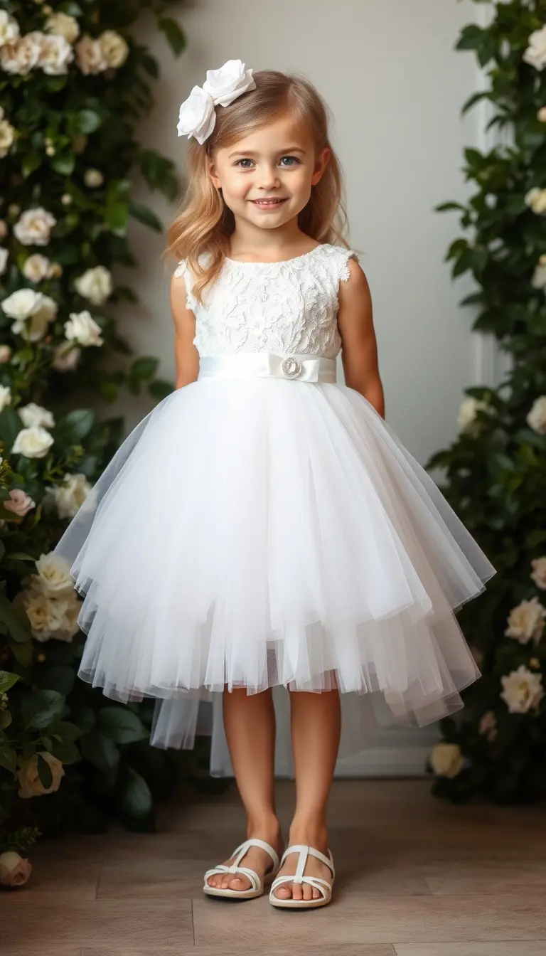 White Flower Girl Dress with tulle