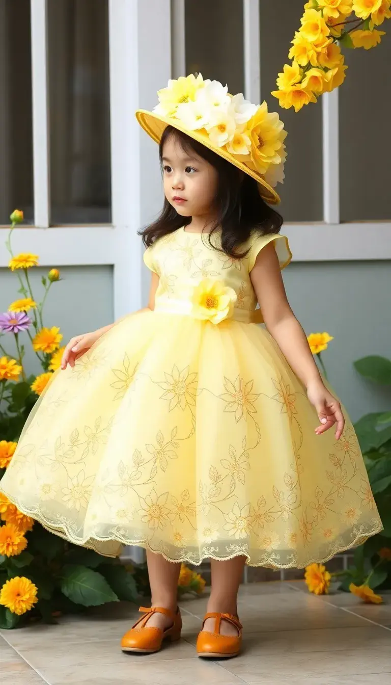 Yellow flower girl floral dress