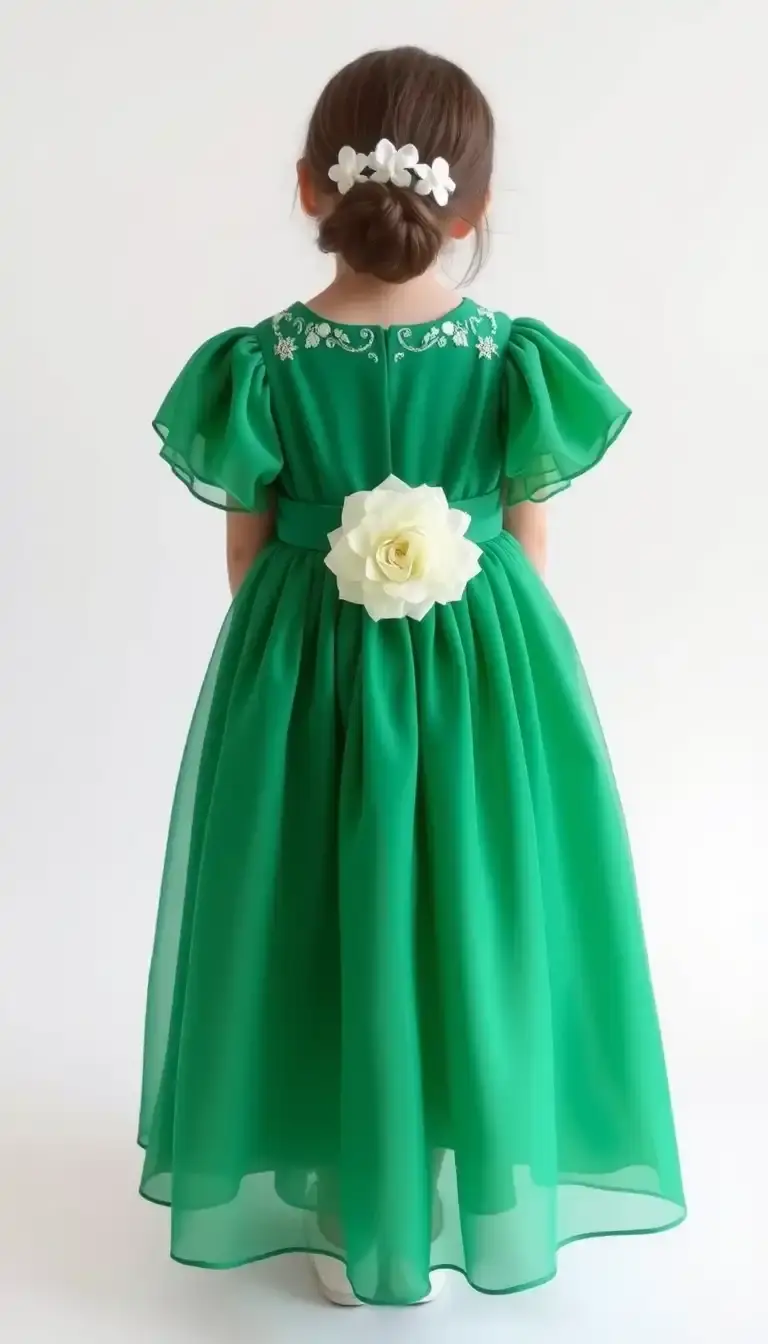 Green flower girl chiffon dress